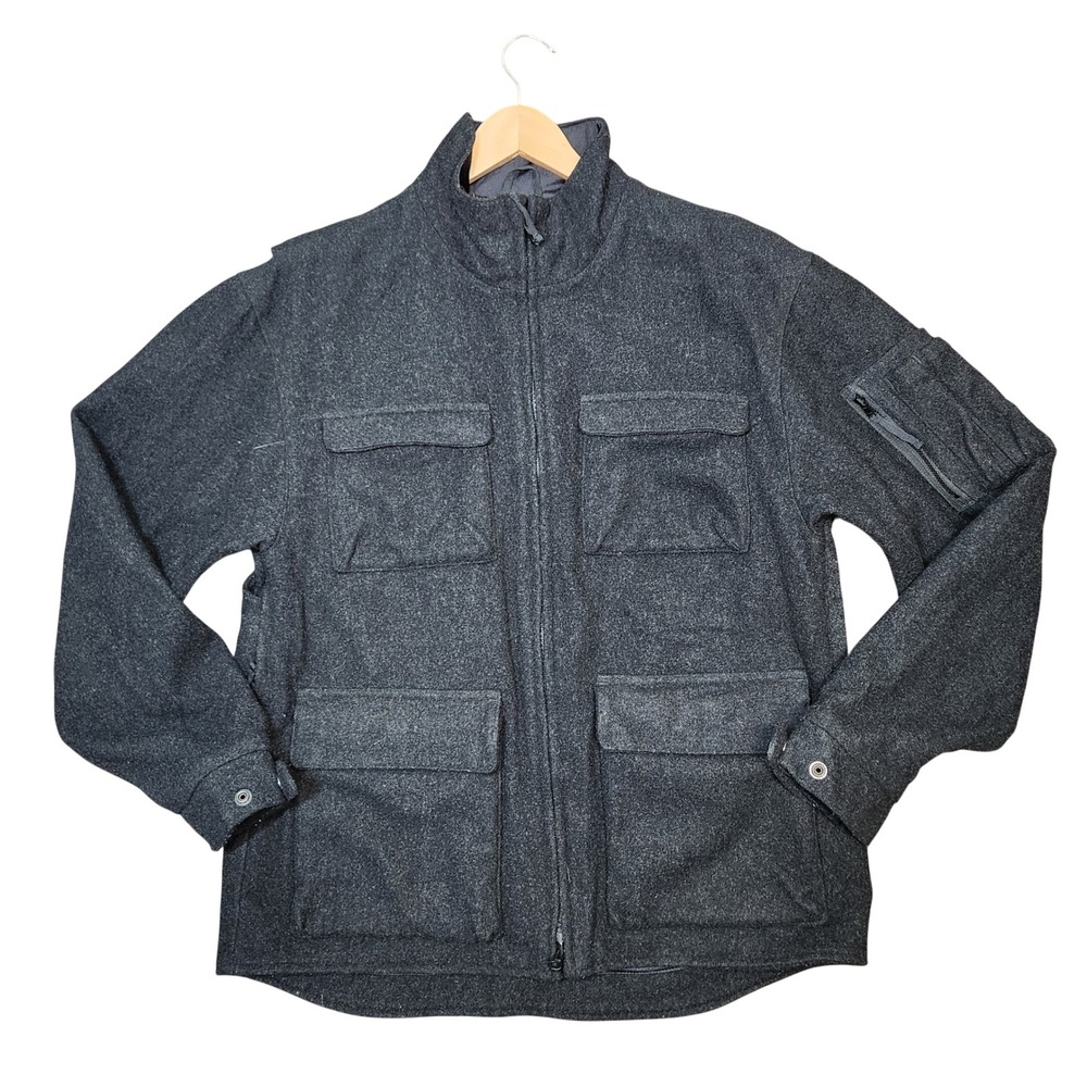 Y2K Duluth Trading Mens Wool Field Jacket Heavy Coat Gray Cargo Military M Gorp